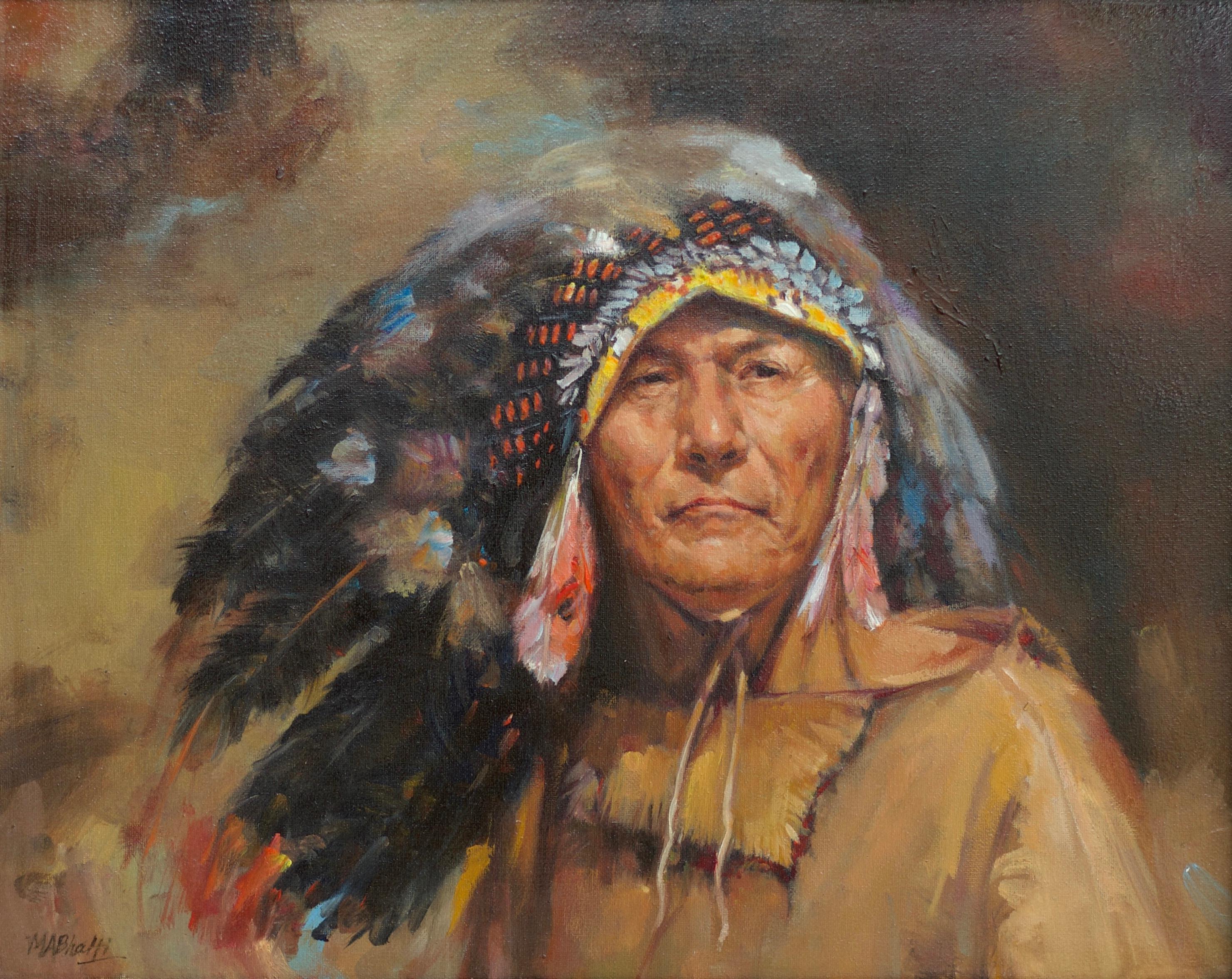 MA Bhatti Portrait Painting - Chief of Navajo