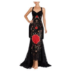 MA Schwarz & Rosa Seide Piano Schal & Spitze Fishtail Kleid Größe