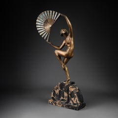 M.A. Bouraine : "Fächertänzerin", dreifach patinierte Bronze signiert - C. 1925