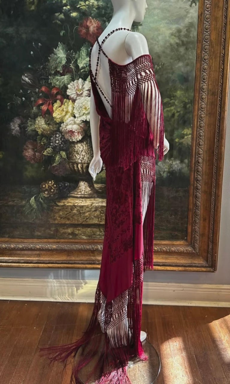 burgundy fringe dress Florence Fringed Open Back Short MA Burgundy Crochet Fringe Dress