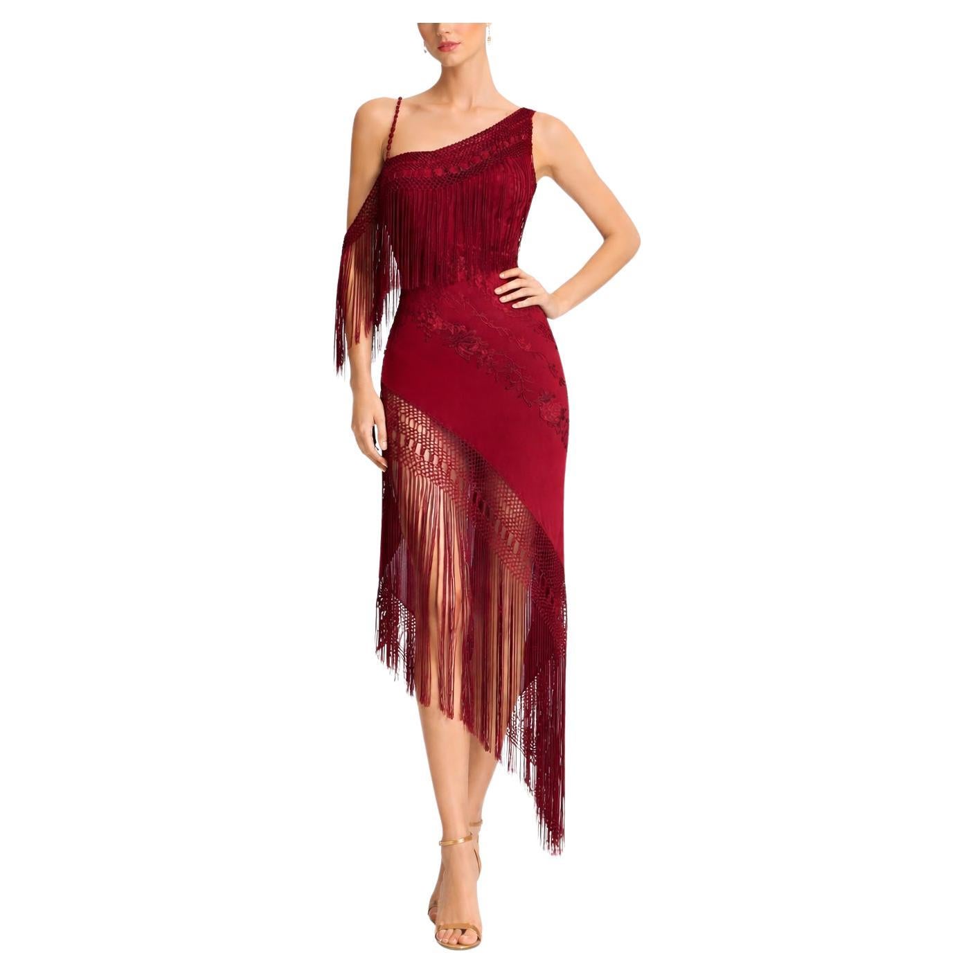 MA Burgundy Crochet Fringe Dress with Beaded Straps