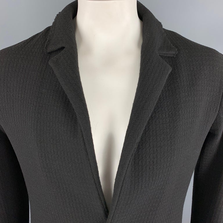 M.A+ by Maurizio Amadei L Black Wool Distressed Hook and Eye Closure