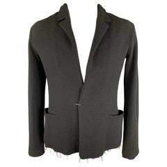 M.A+ by Maurizio Amadei L Black Wool Distressed Hook & Eye Closure Jacket
