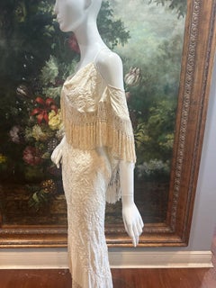 MA Cream Embroidered Silk Fringe Piano Shawl Bridal Gown