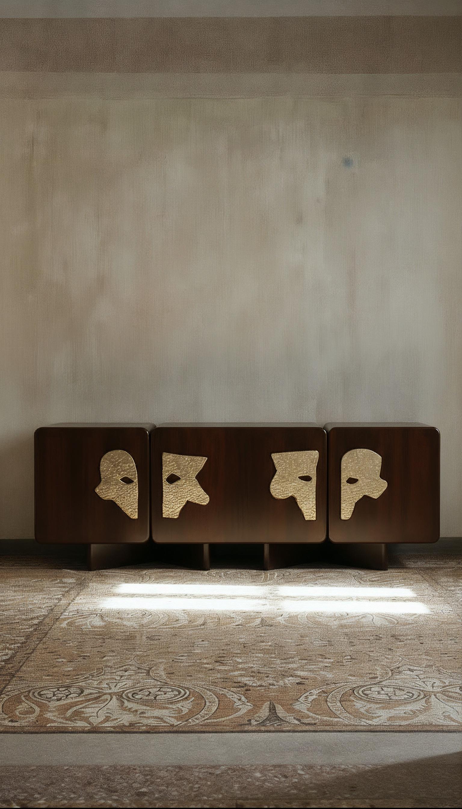 Ma Credenza II in Walnut with Hammered Brass Handles For Sale 5