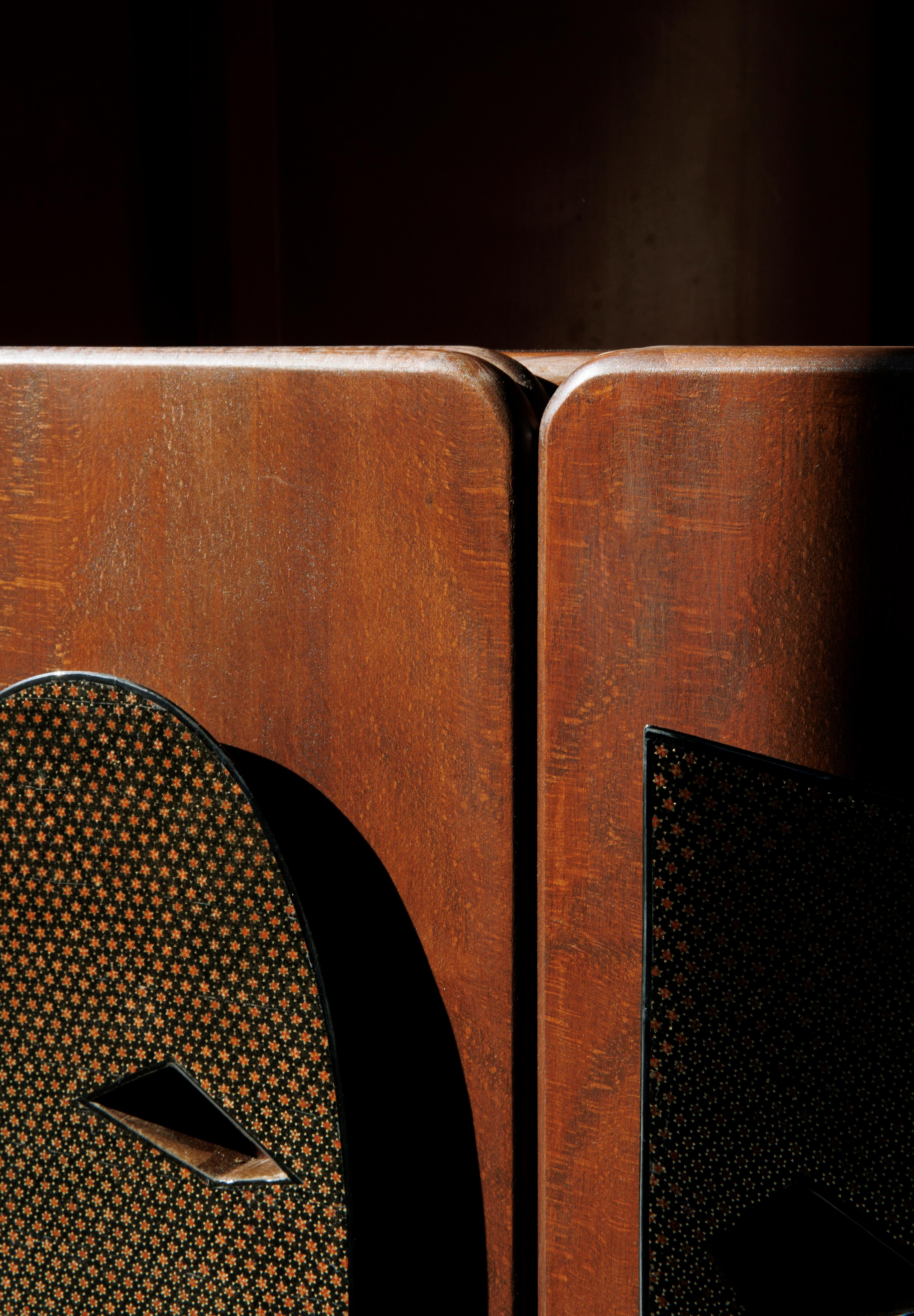 Ma is not merely a credenza it is a story told in form and finish a dialogue between hands cultures and generations. Crafted from solid walnut and detailed with Persian Khatam marquetry Ma embodies the concept of convergence. It is where ancient