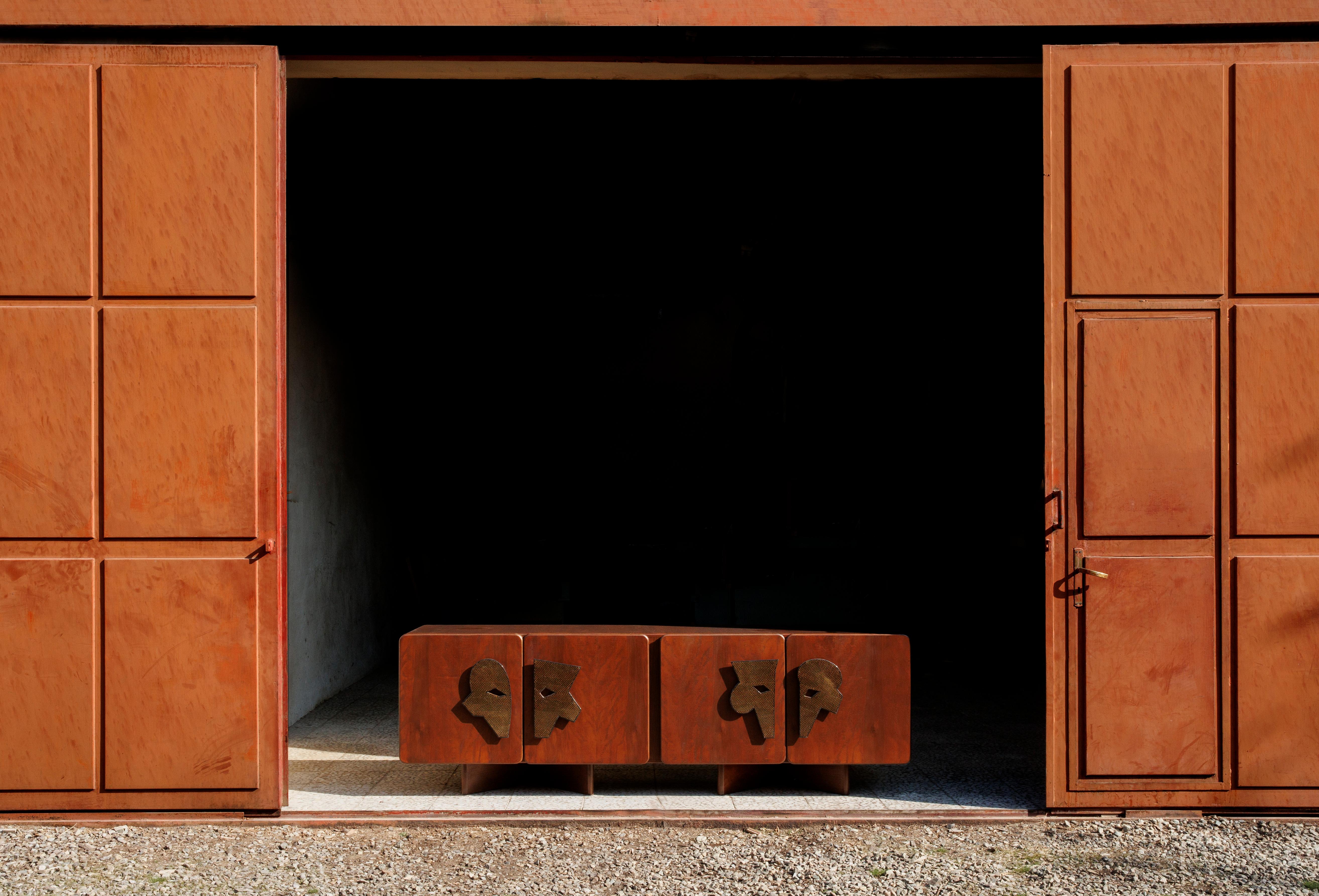 Persian Ma Credenza in Walnut with Khatam Inlay by VandaVee For Sale