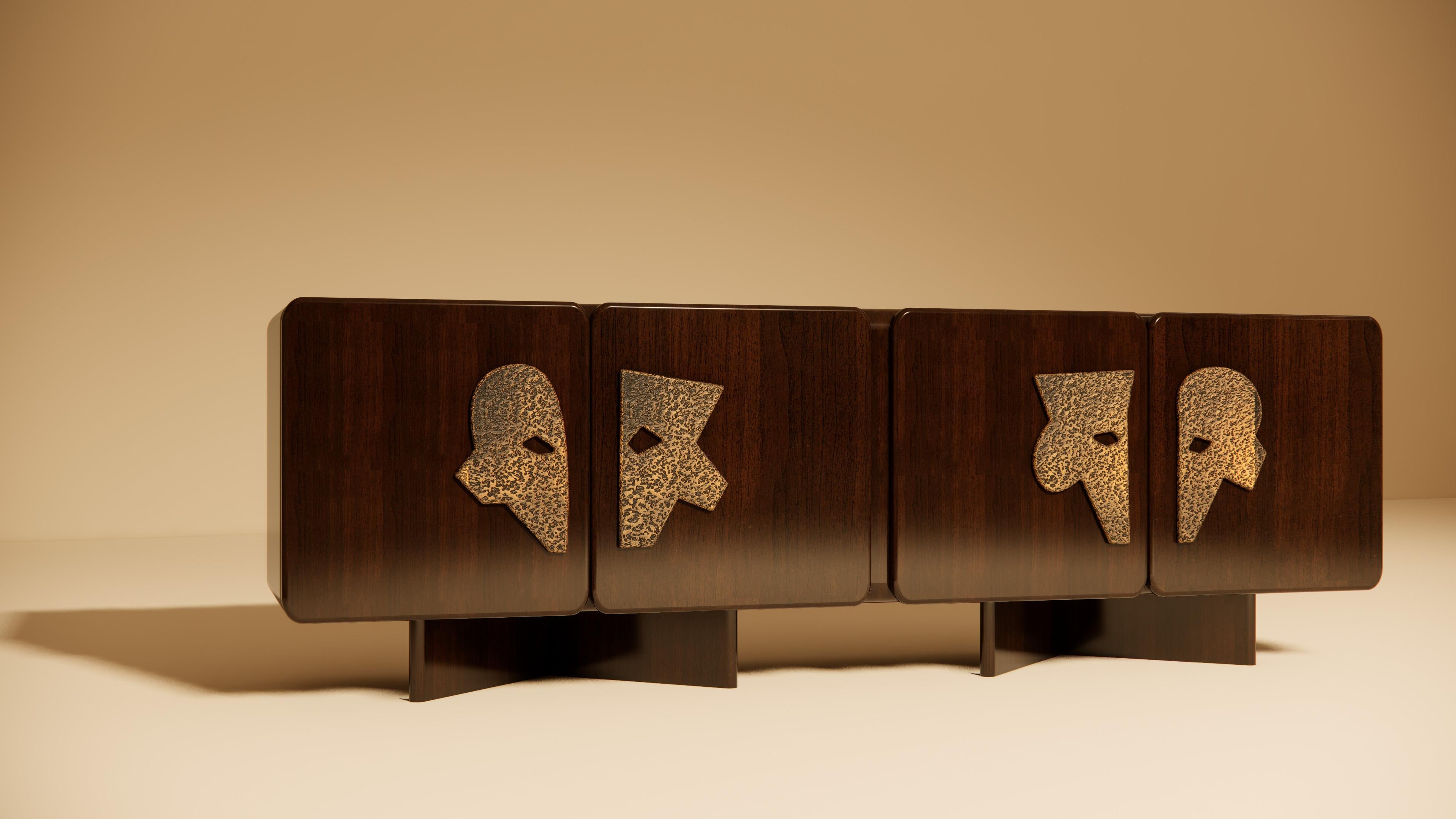 Ma Credenza II in Walnut with Hammered Brass Handles In New Condition For Sale In London, GB