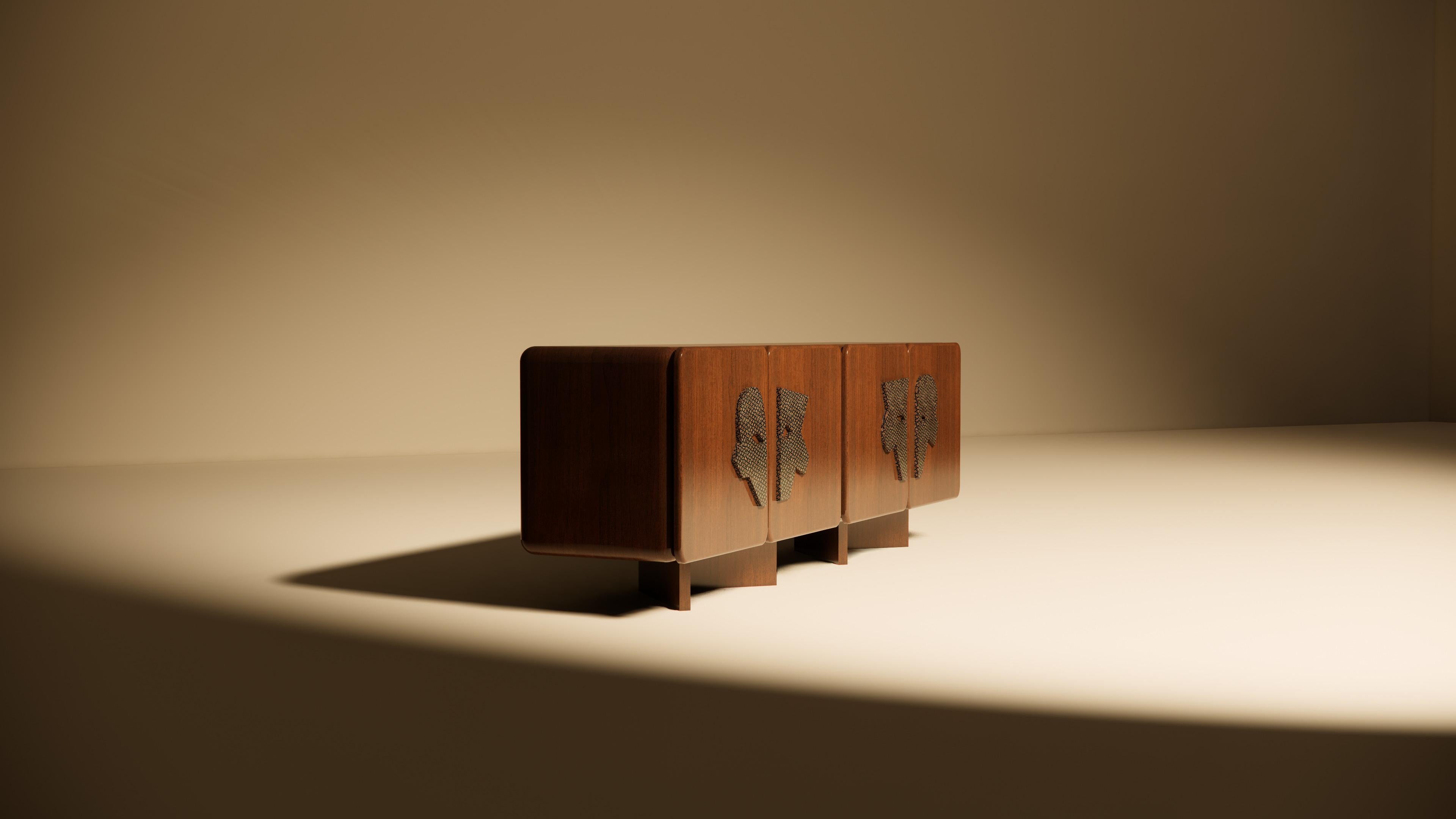 Contemporary Ma Credenza in Walnut with Khatam Inlay by VandaVee For Sale