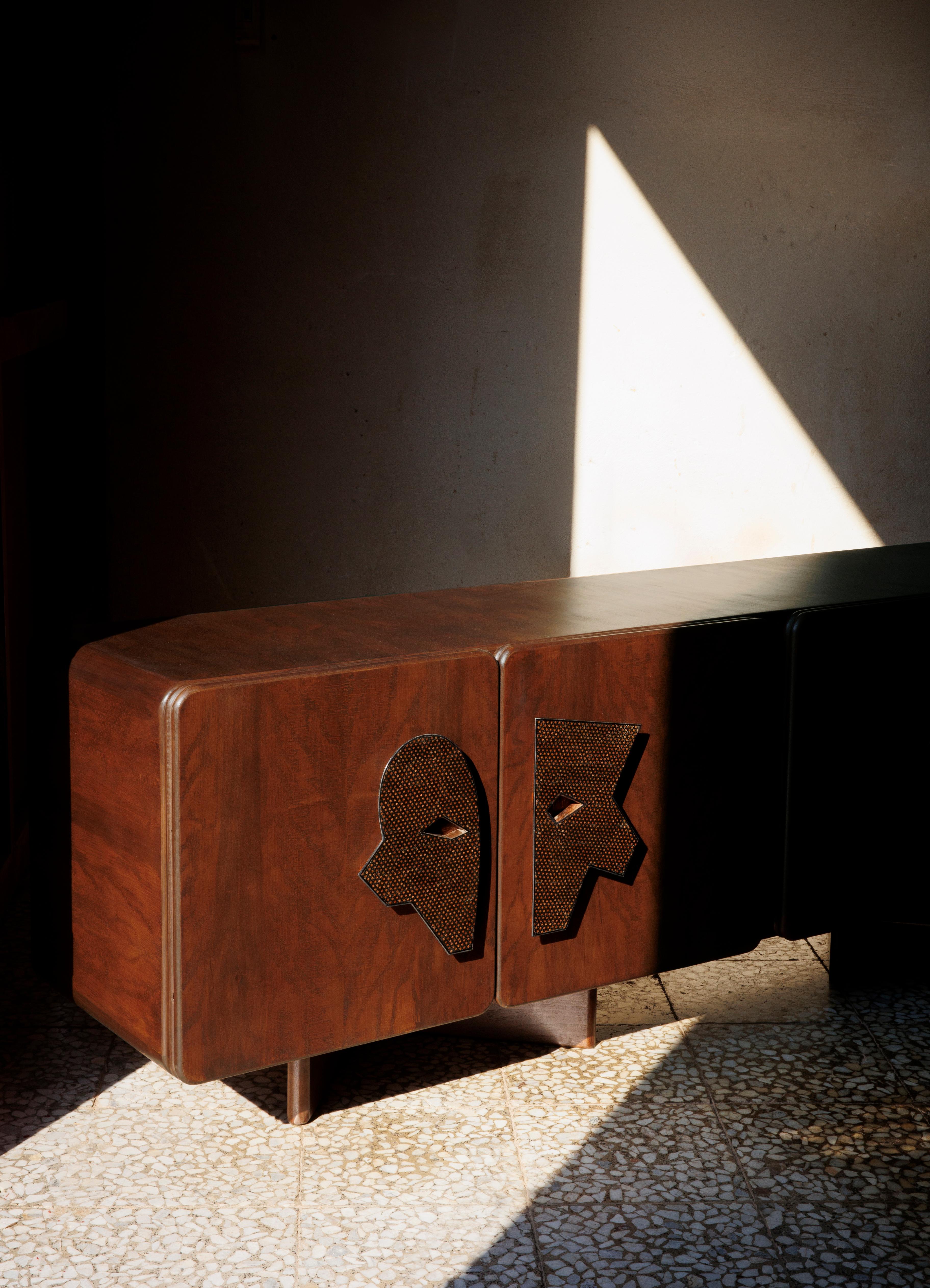 Ma Credenza in Walnut with Khatam Inlay by VandaVee For Sale 1