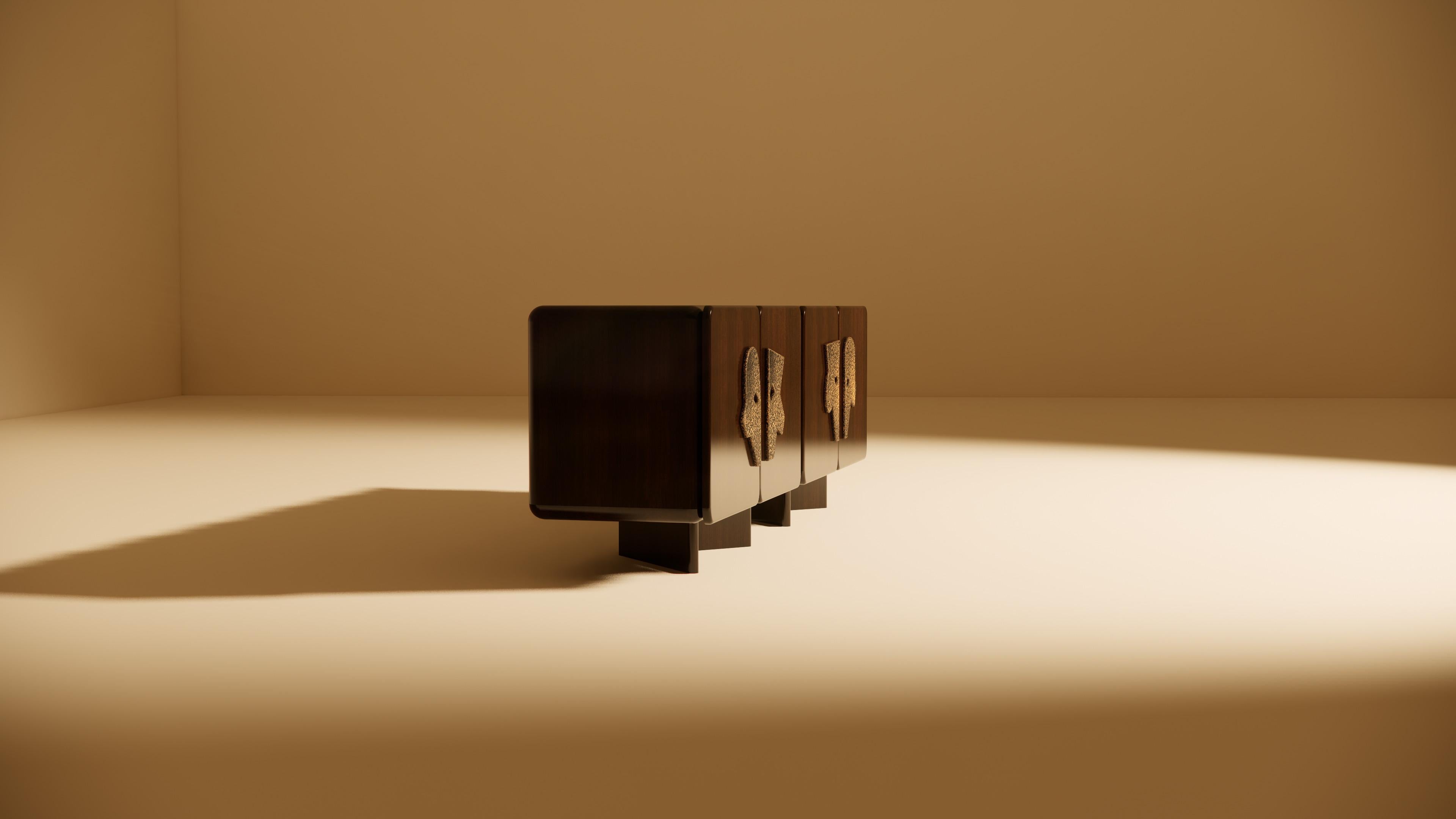 Ma Credenza II in Walnut with Hammered Brass Handles For Sale 2