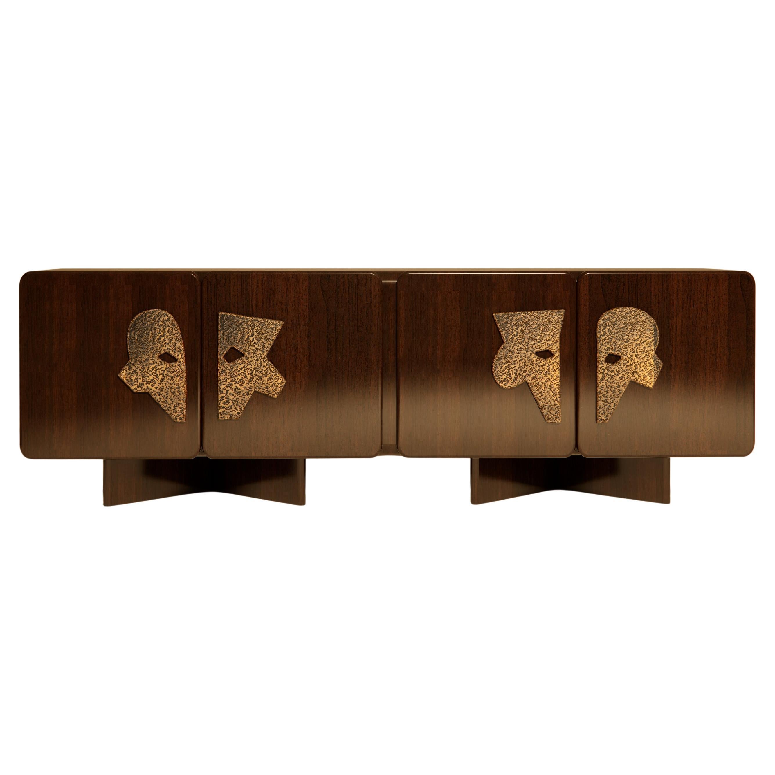 Ma Credenza II in Walnut with Hammered Brass Handles For Sale