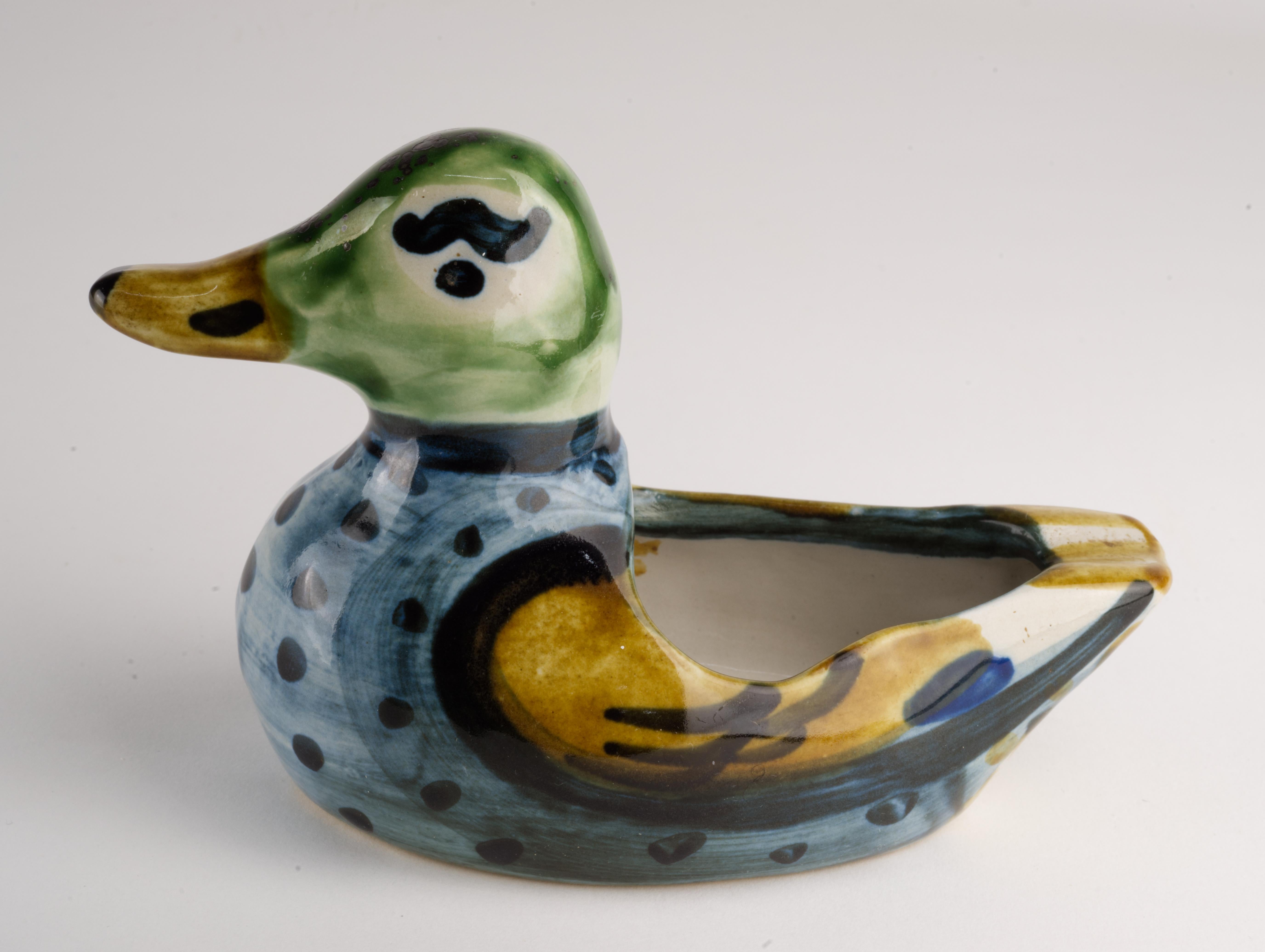 M.A. Hadley Pottery Hand Painted Duck Figurine Ashtray or Catchall In Good Condition In Clifton Springs, NY