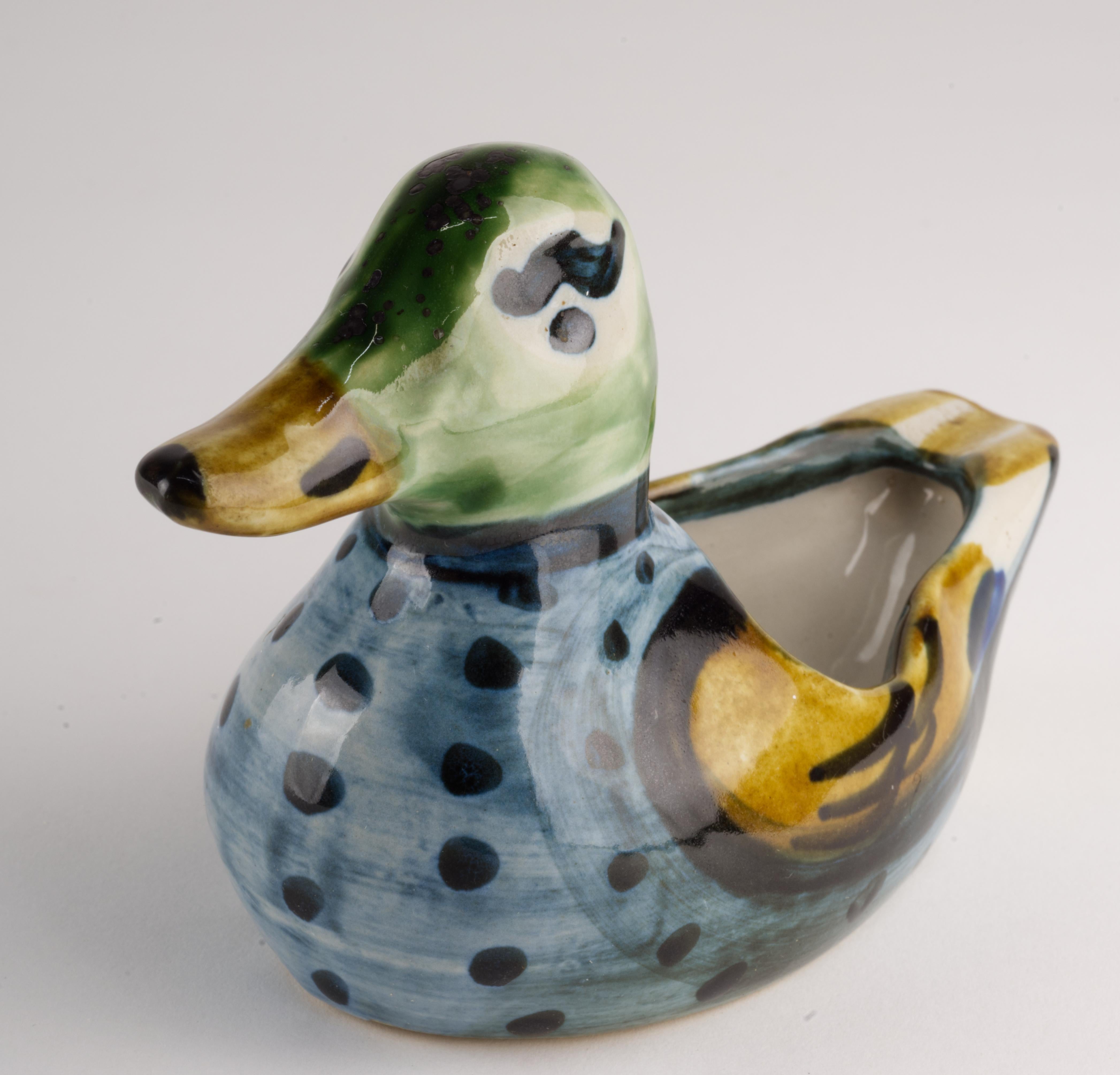 20th Century M.A. Hadley Pottery Hand Painted Duck Figurine Ashtray or Catchall