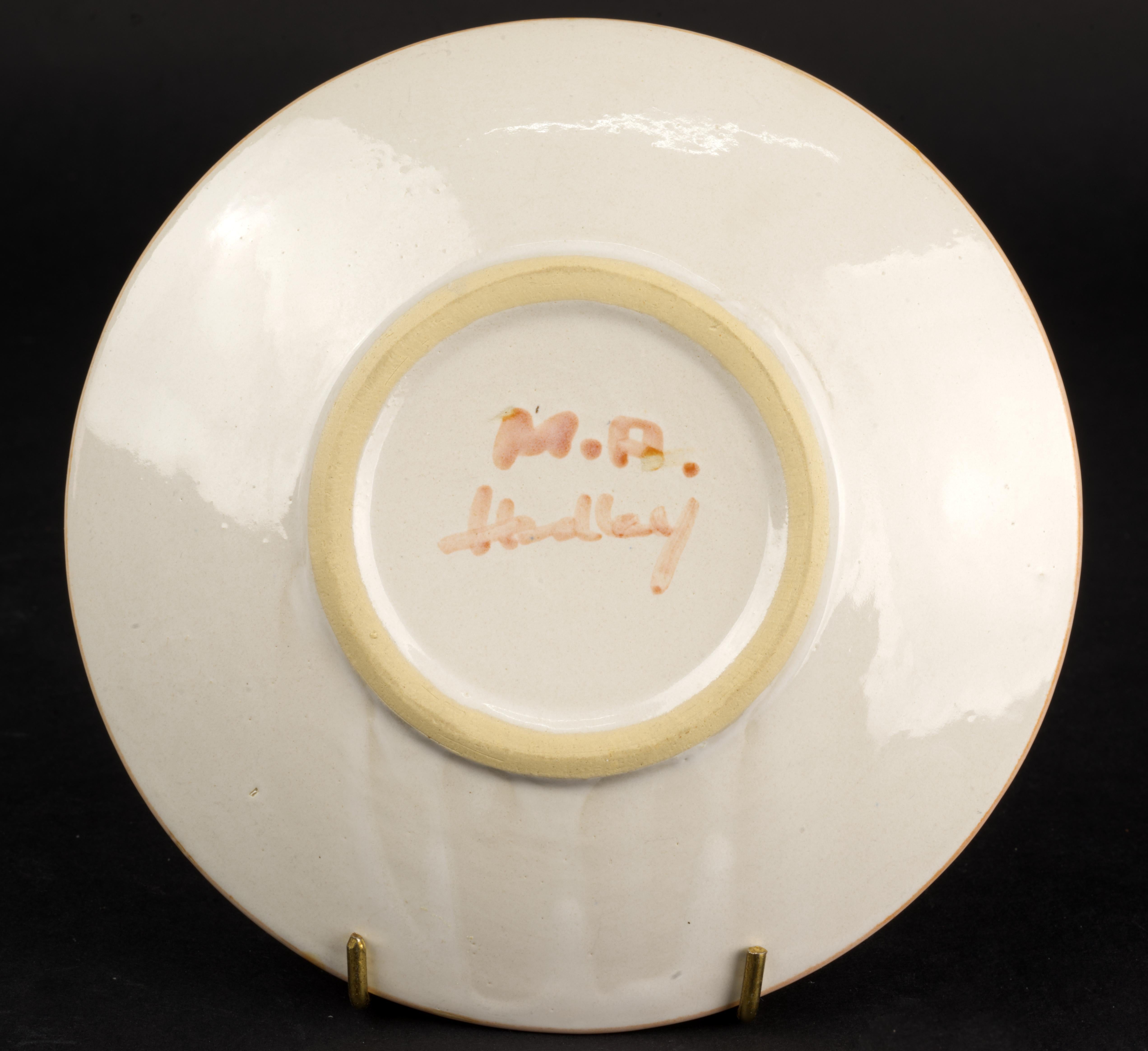 M.A. Hadley Pottery signiert handbemalte Teetasse Untertasse Set Mid Century Land im Zustand „Gut“ im Angebot in Clifton Springs, NY