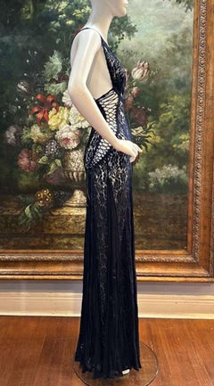 MA Navy Blue Crepe Lace Double Corset Back Dress Size 2