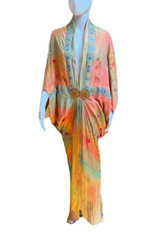 MA Orange, Teal & Yellow Silk Hand Embroidered Cocoon Ice Dye
