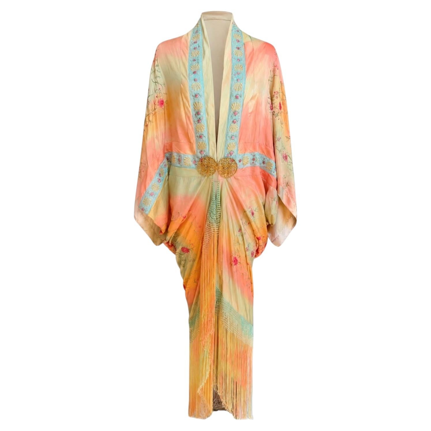 MA Orange, Teal & Yellow Silk Hand Embroidered Cocoon Ice Dye