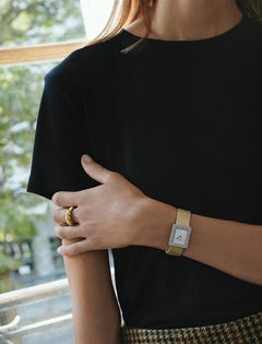 Ma Première Steel Watch, Gold Metallic Lizard-style Goatskin Strap