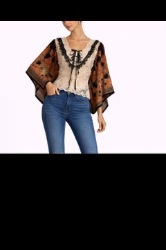 MA Rojo y Blanco Encaje de Seda Vintage Años 70 Valentino Kimono Manga Top