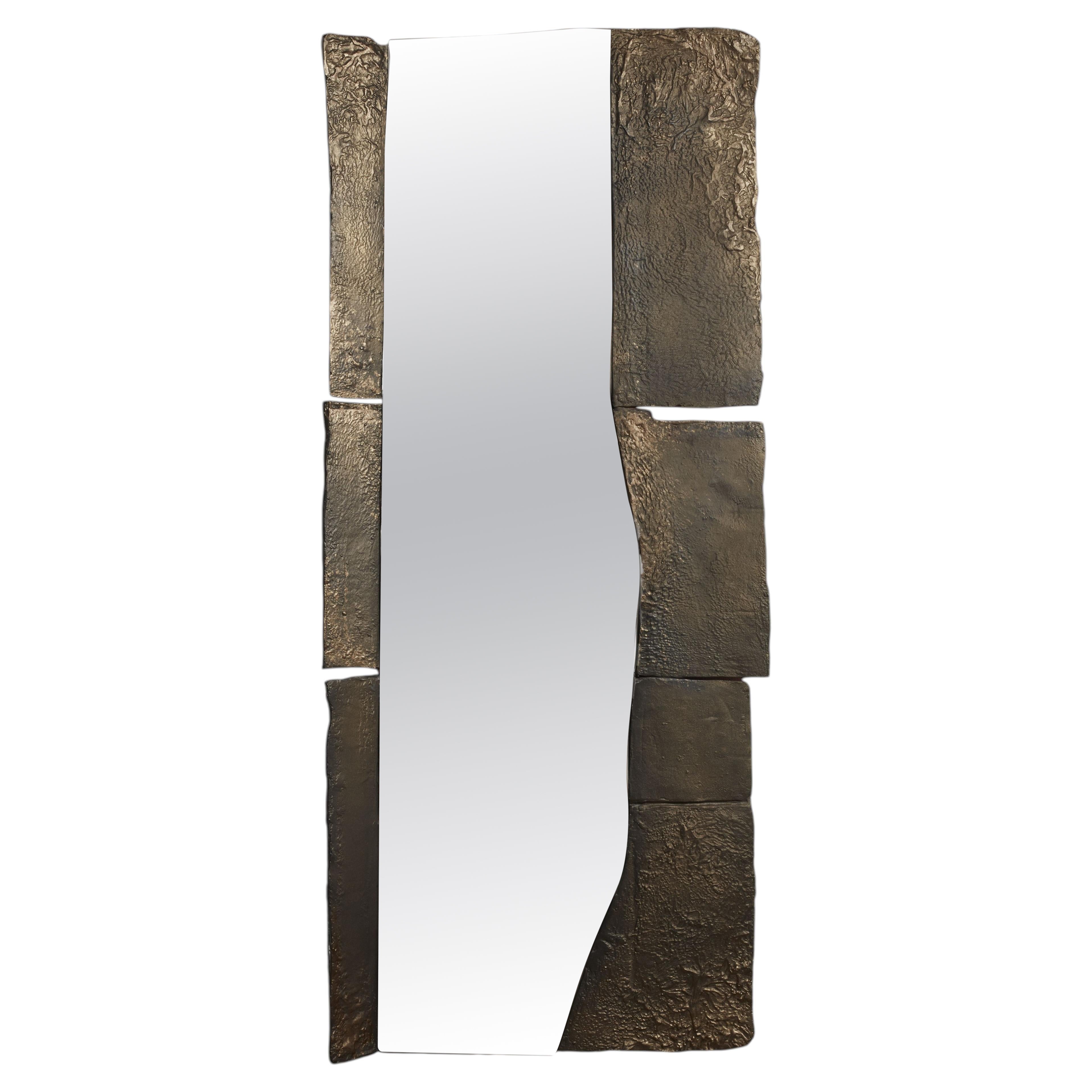 Ma Unique Rectangular Wall Mirror in Plated Cast Aluminum by Studio Ayse Demir