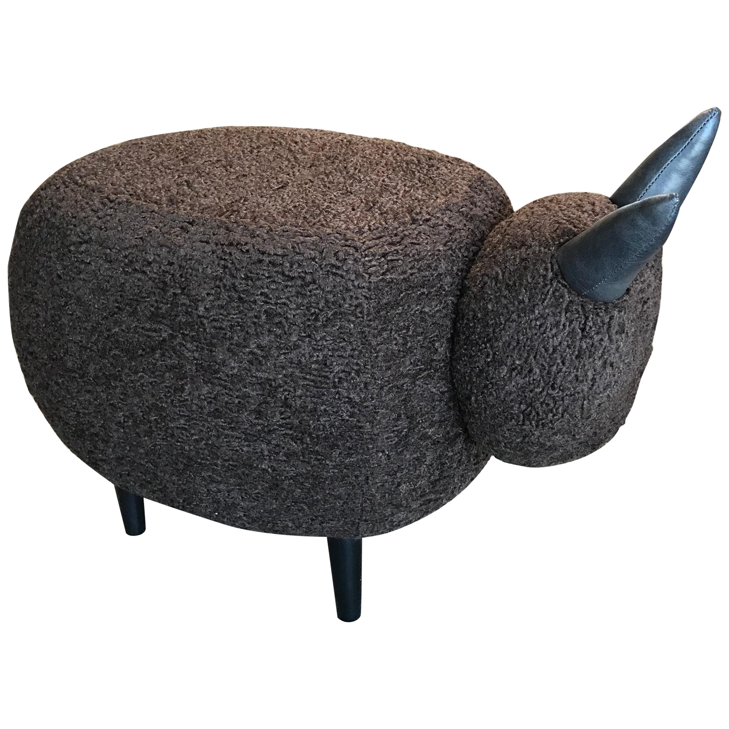 Ma39 Pouf in Carved Wood Dark Brown Sheep, Italy, 21st Century