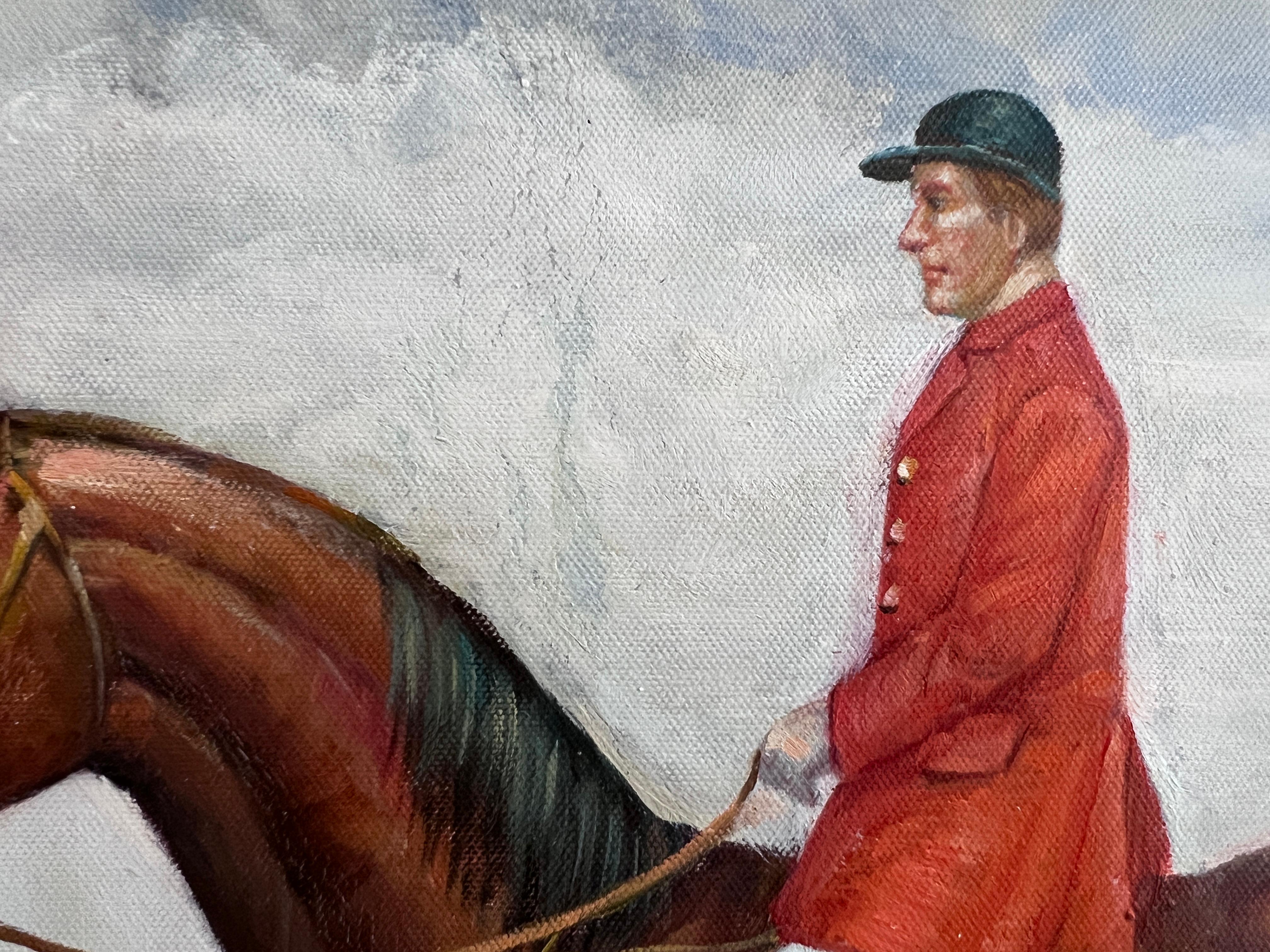 M. Aarinon Original-Ölgemälde, Englische Fuchsjagd-Szene, Pferde und Hunde im Angebot 6