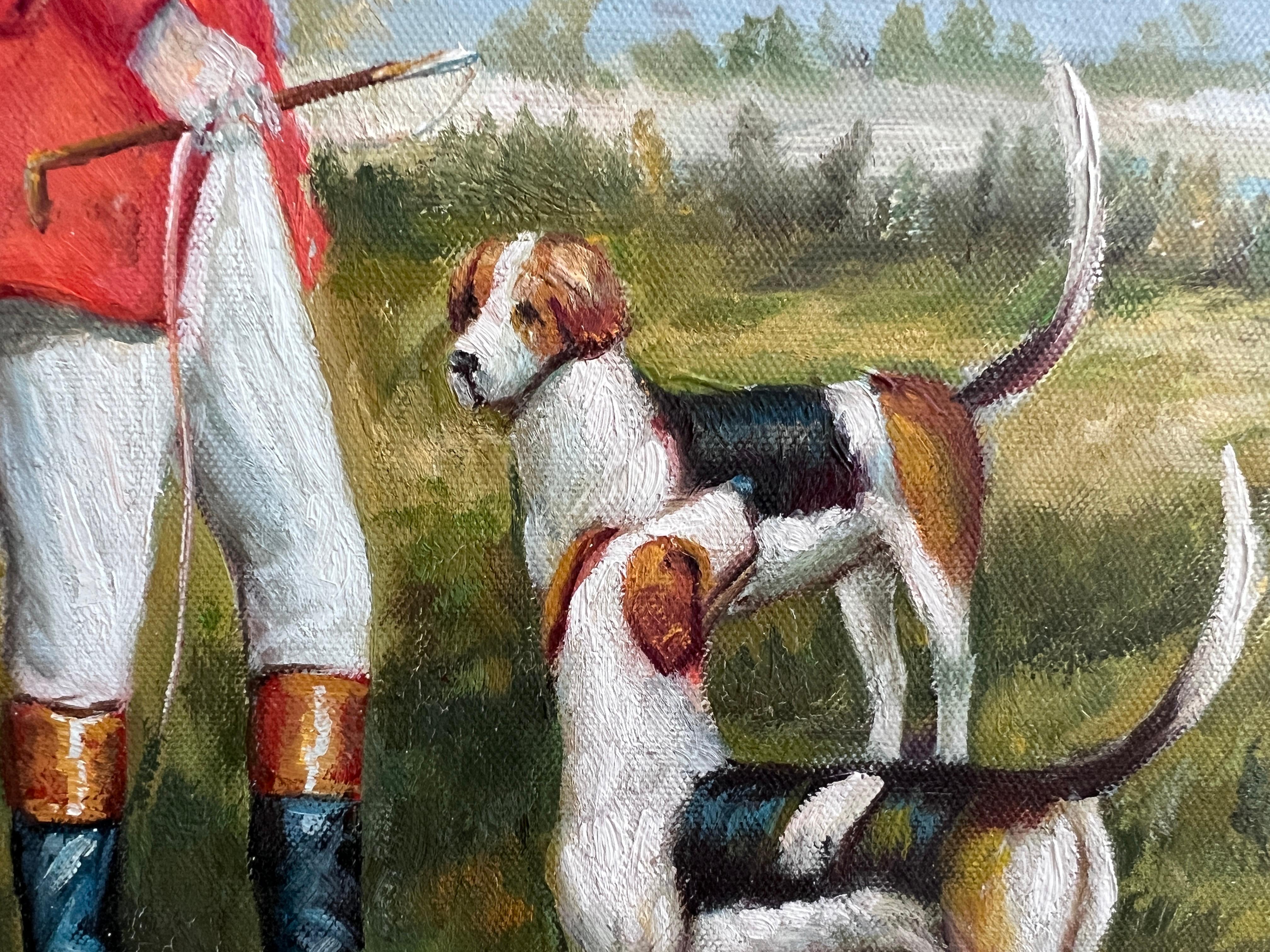 M. Aarinon Original-Ölgemälde, Englische Fuchsjagd-Szene, Pferde und Hunde im Angebot 7