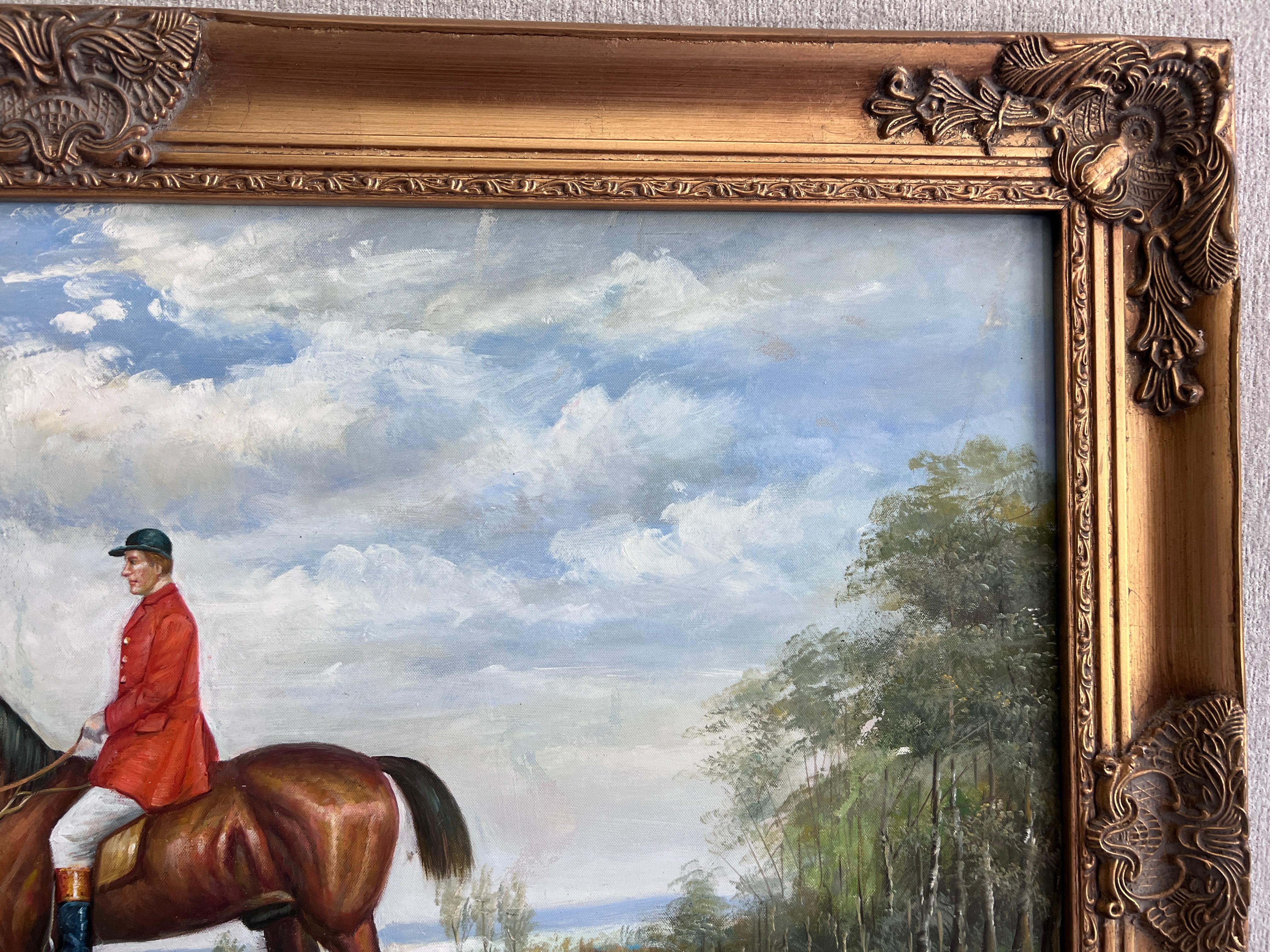 M. Aarinon Original-Ölgemälde, Englische Fuchsjagd-Szene, Pferde und Hunde im Angebot 1