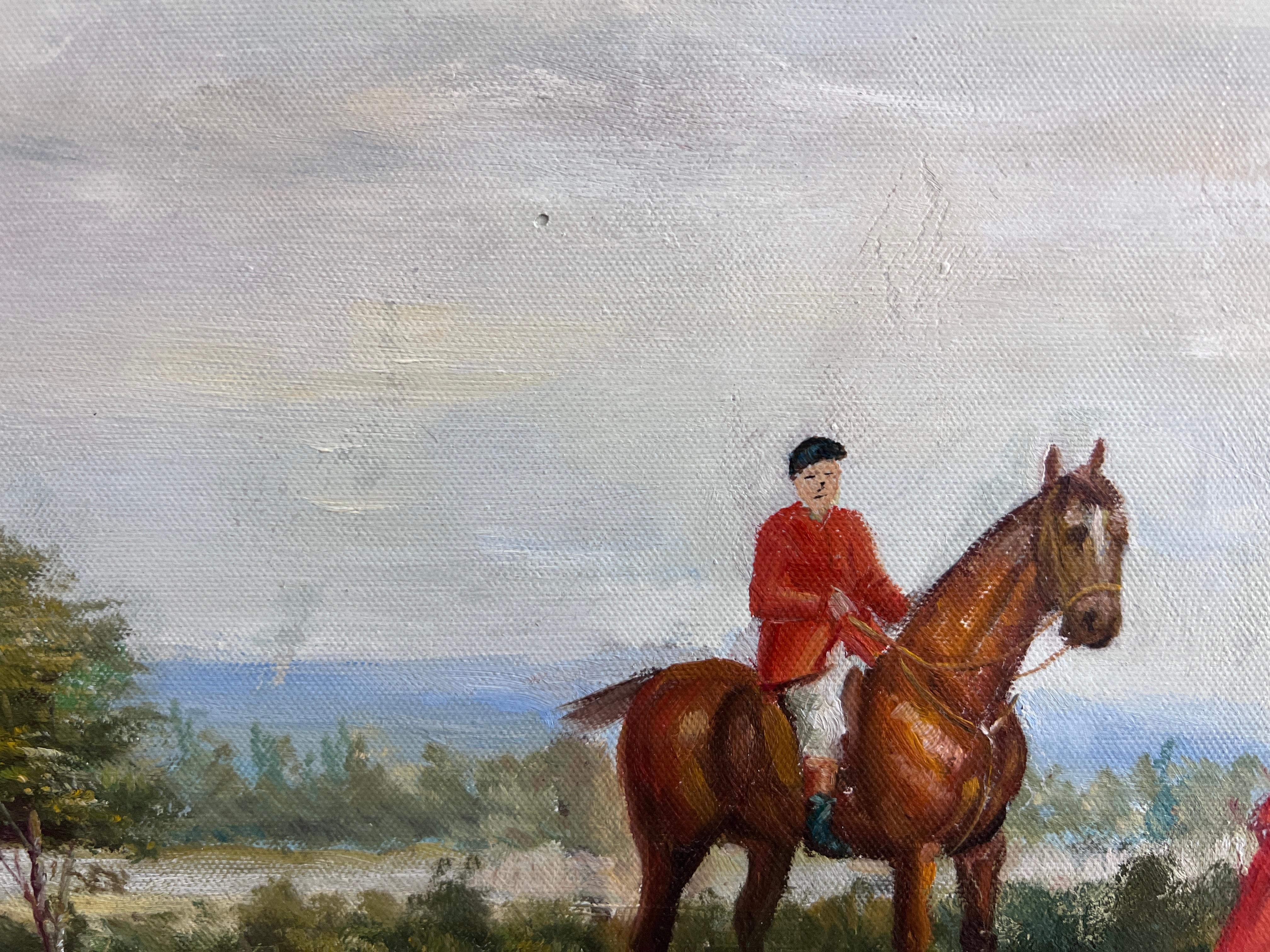 M. Aarinon Original-Ölgemälde, Englische Fuchsjagd-Szene, Pferde und Hunde im Angebot 4