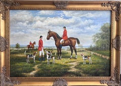 Vintage M. Aarinon Original Oil Painting, English Fox Hunt Scene, Horses & Hounds