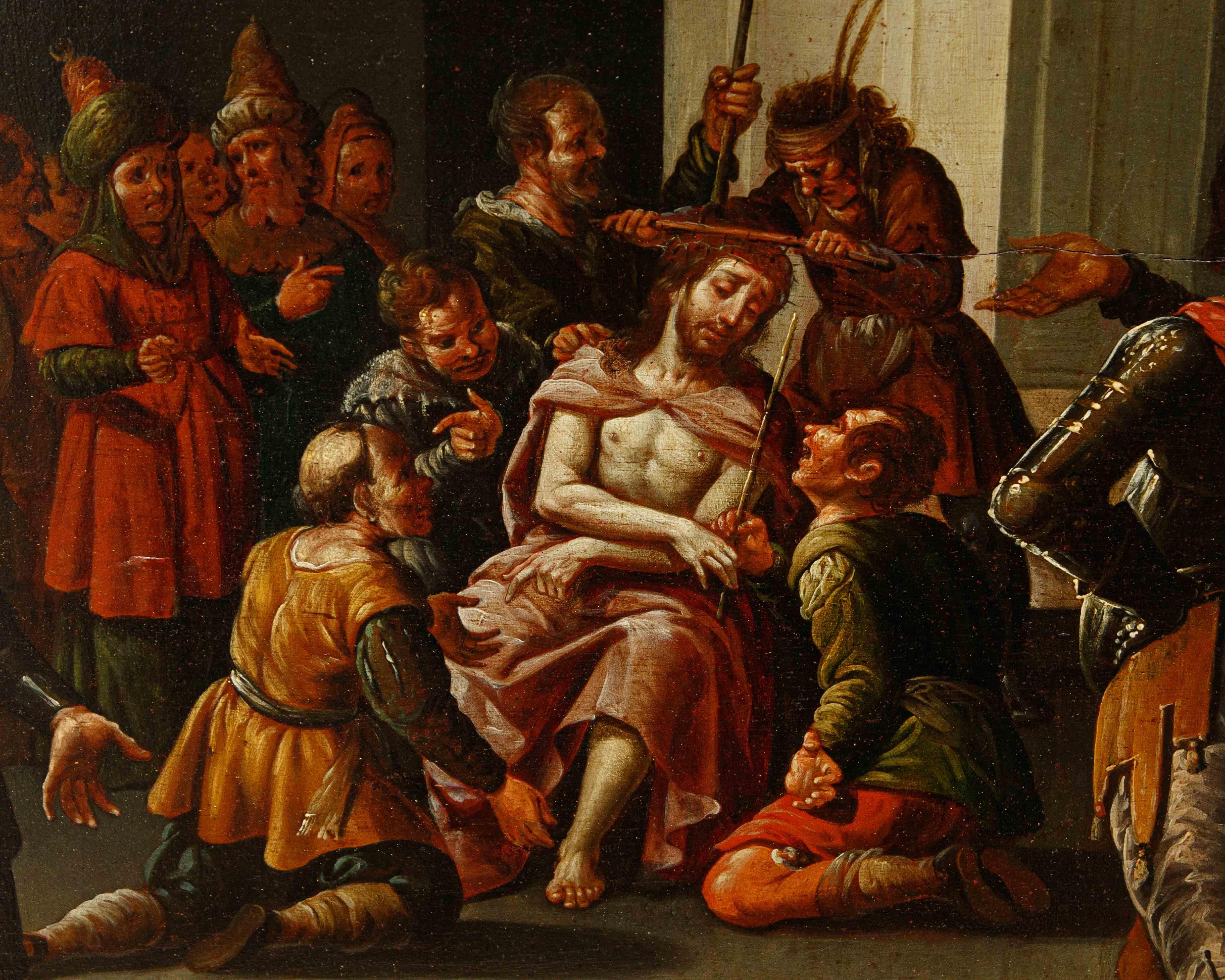 Circle of Maarten de Vos, Christ Mocked - Brown Figurative Painting by Maarten de Vos (Antwerp, 1532 - 1603)
