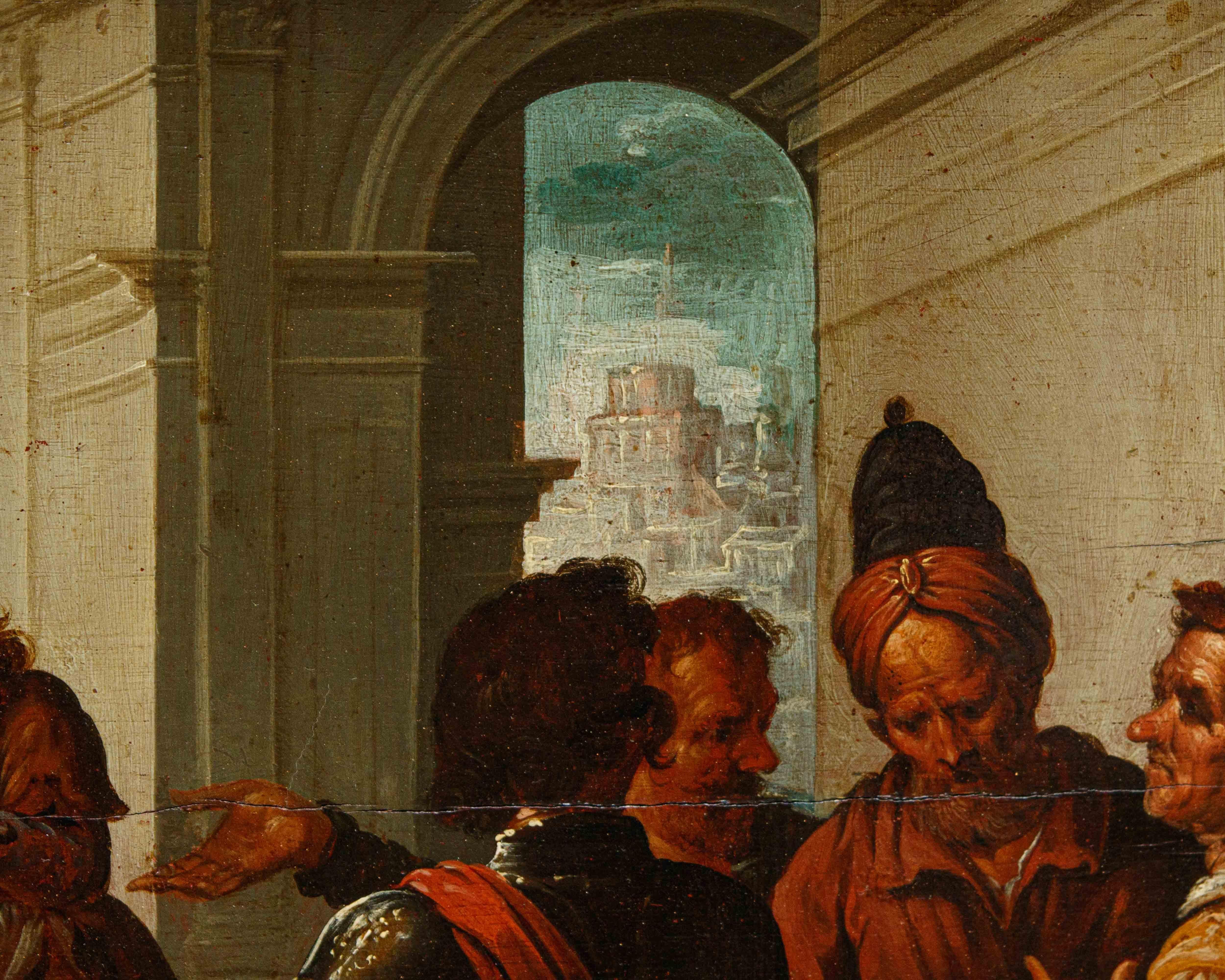 Workshop of Maarten de Vos (Antwerp, 1532 - December 4, 1603)

Christ mocked

Oil on panel, 63 x 50 cm

Framed, 80 x 100 cm

The artist responsible for the execution of this painting was certainly inspired by the painting of the great Flemish