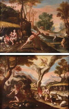 Coppia raffigurante Adamo, Eva, Caino e Abele – De Vos – XVII secolo – Olio su tela – Opera di un maestro del passato
