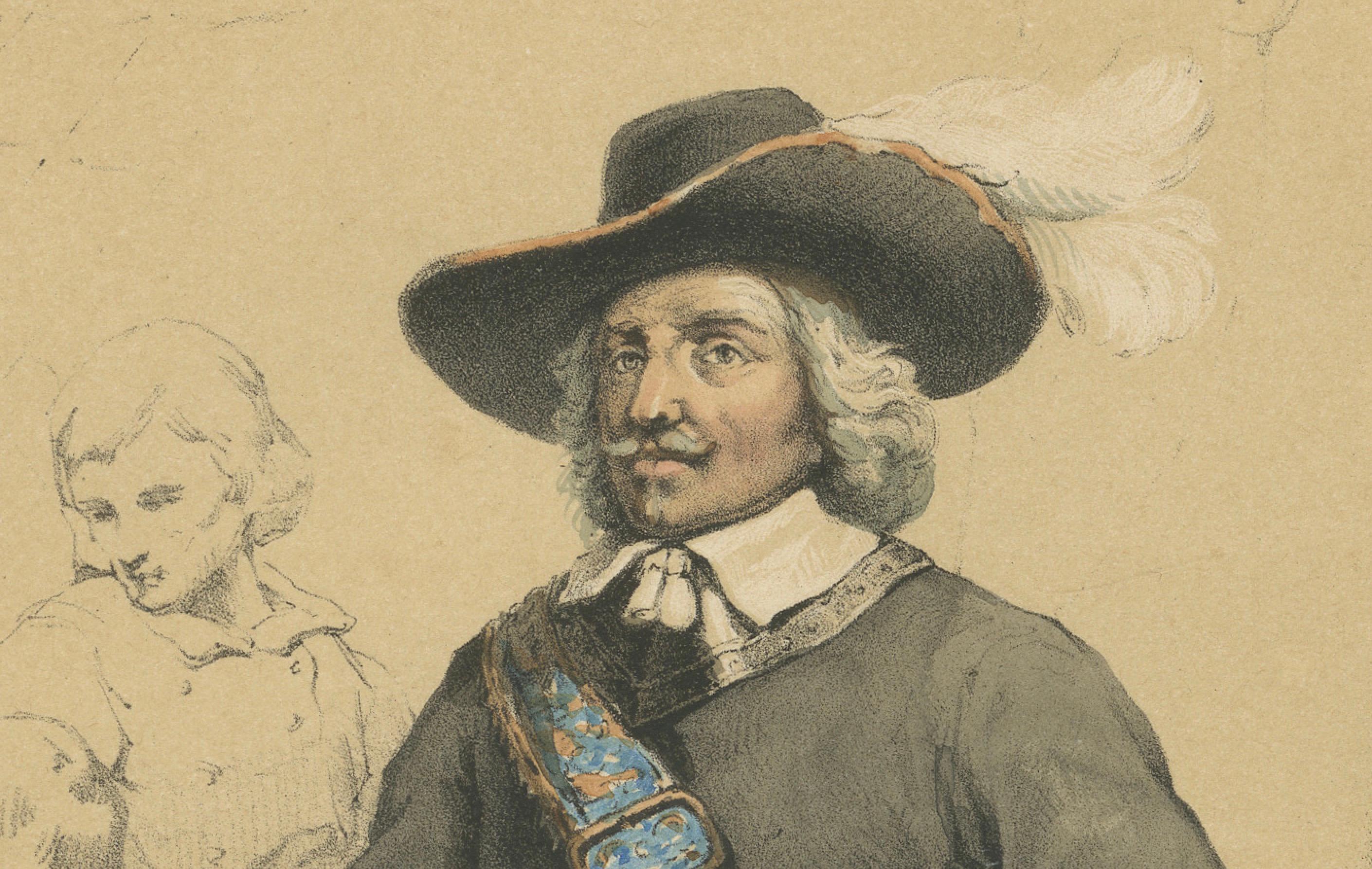 Maarten Harpertszoon Tromp - Niederländischer Admiral, handkolorierte Lithographie aus dem 19. (Mittleres 19. Jahrhundert) im Angebot