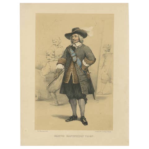 Maarten Harpertszoon Tromp – Dutch Admiral, 19th-Century Hand-Colored Lithograph