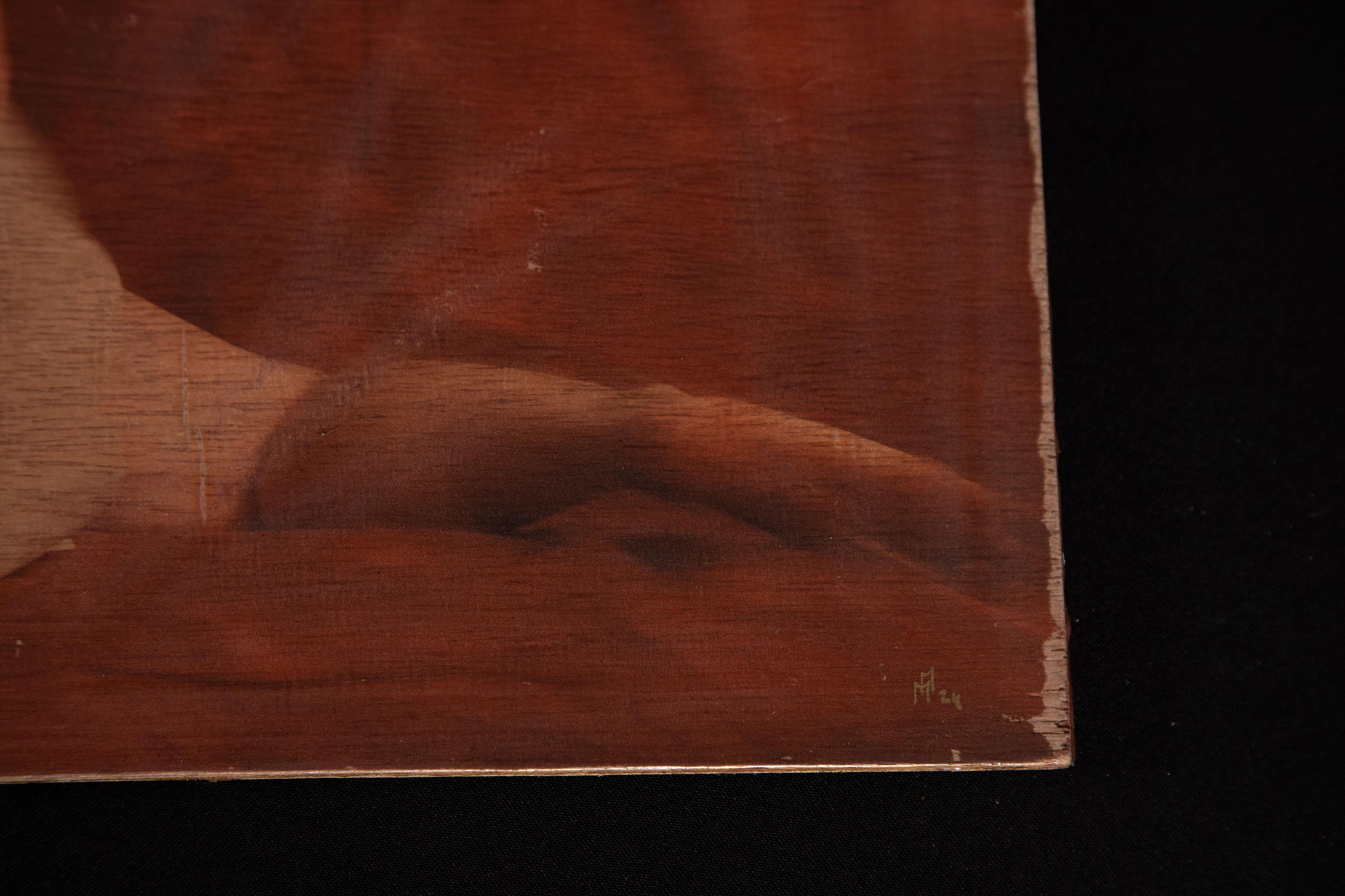 Lady in rouge - photo sensuelle d'une femme nue et allongée, sur panneau en vente 3