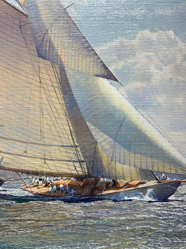 Racing in the Solent 1926 - Gray Landscape Painting by Maarten Platje