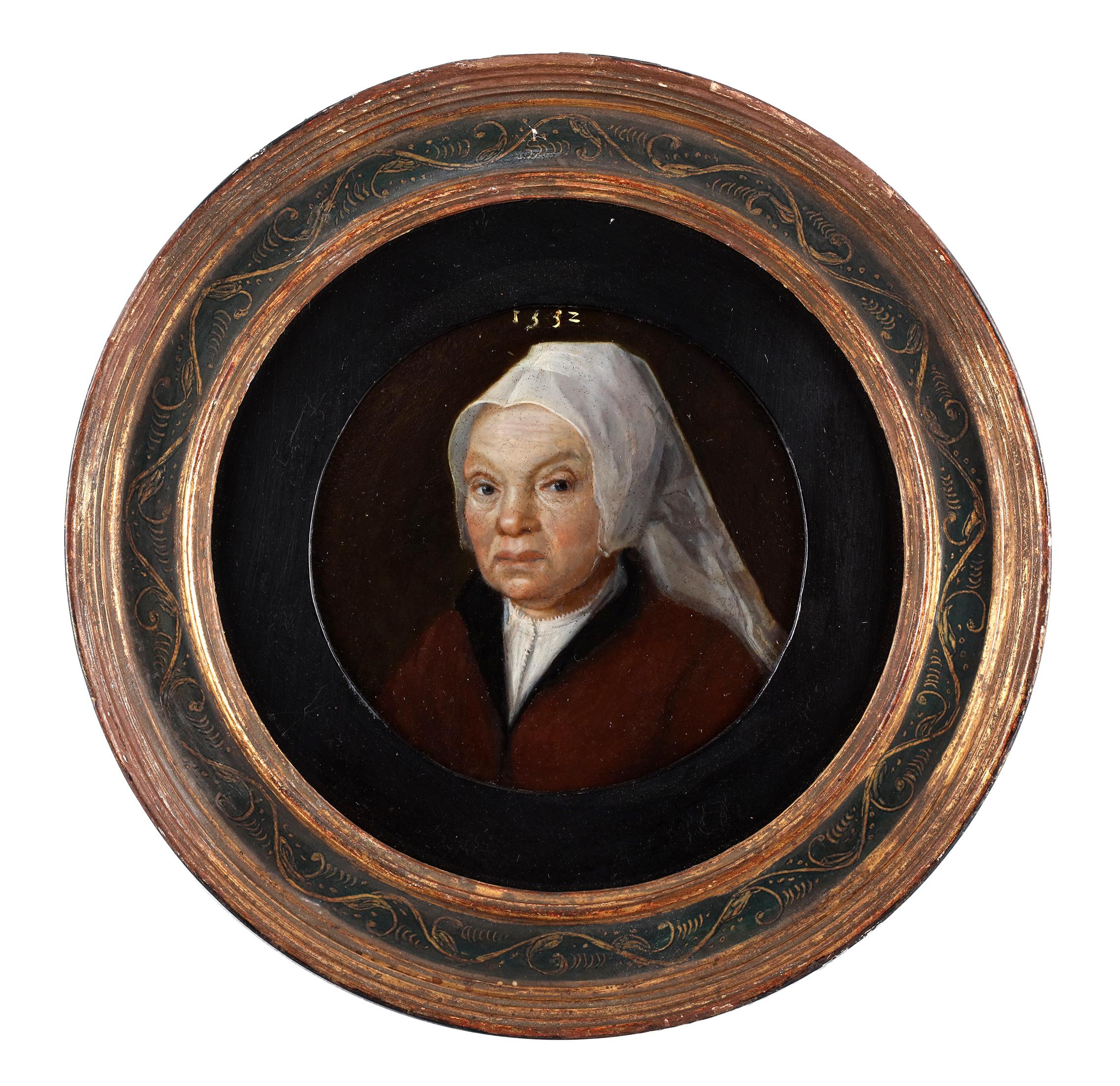 Portrait of an elderly woman with a white headpiece - Marten van Cleve  - Painting by Maarten van Cleve