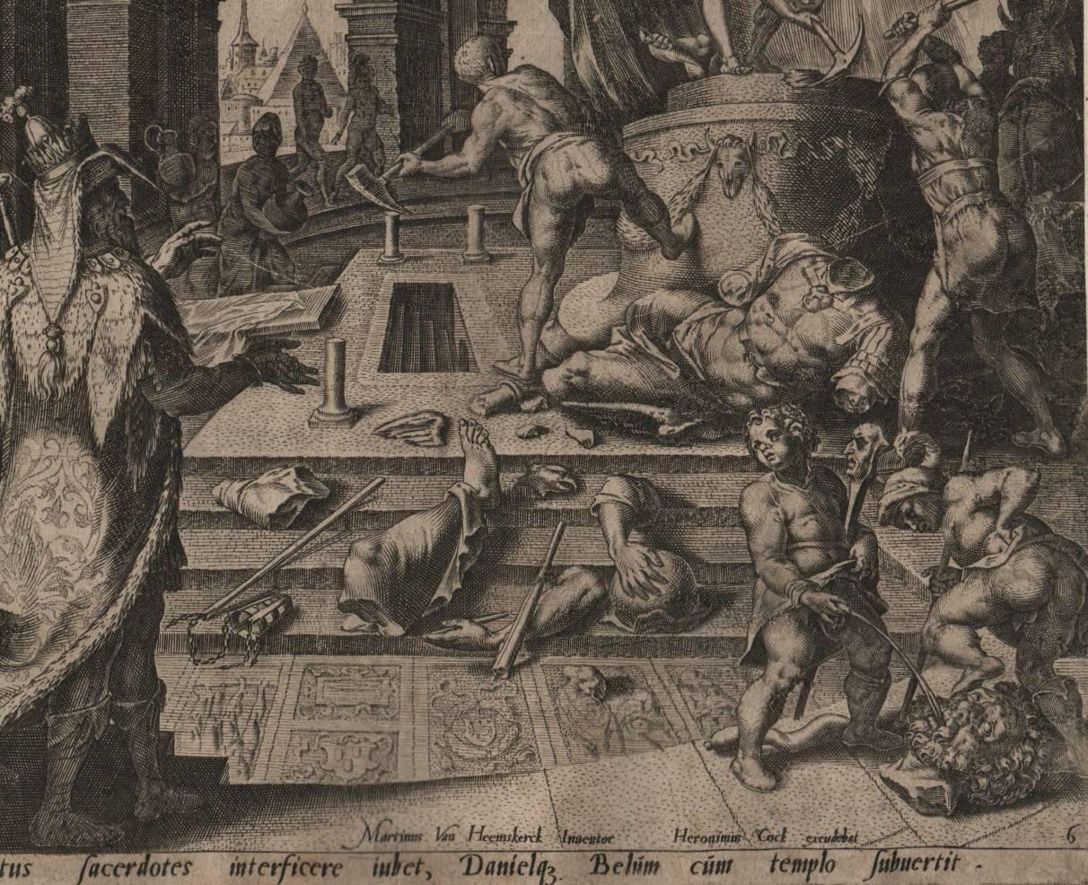 Daniel and Bel - Framed Set of 8 Plates - 1565 Old Master Engraving Religious For Sale 5