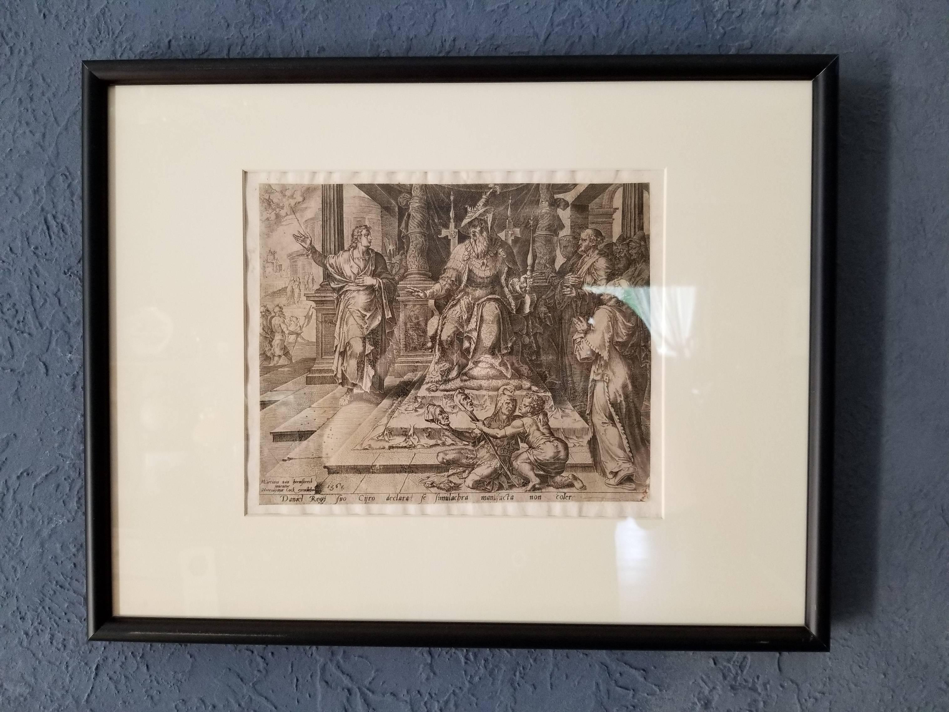 Daniel and Bel - Framed Set of 8 Plates - 1565 Old Master Engraving Religious For Sale 14