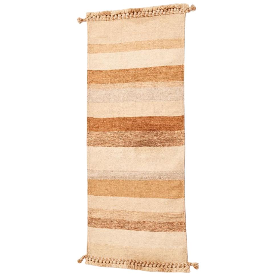 Maati Handloom Wool Indian Rug in Earthy Tones Stripes Pattern  For Sale