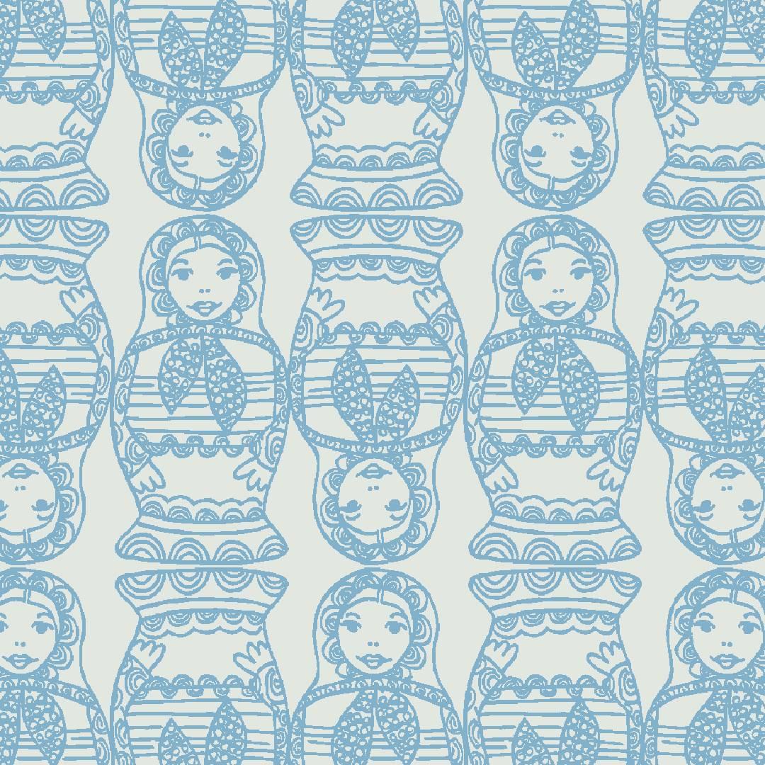 Maatuska Designer Wallpaper in Blueberry 'Cerulean Blue and Pale Grey'