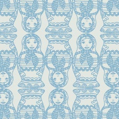 Maatuska Designer Wallpaper in Blueberry 'Cerulean Blue and Pale Grey'