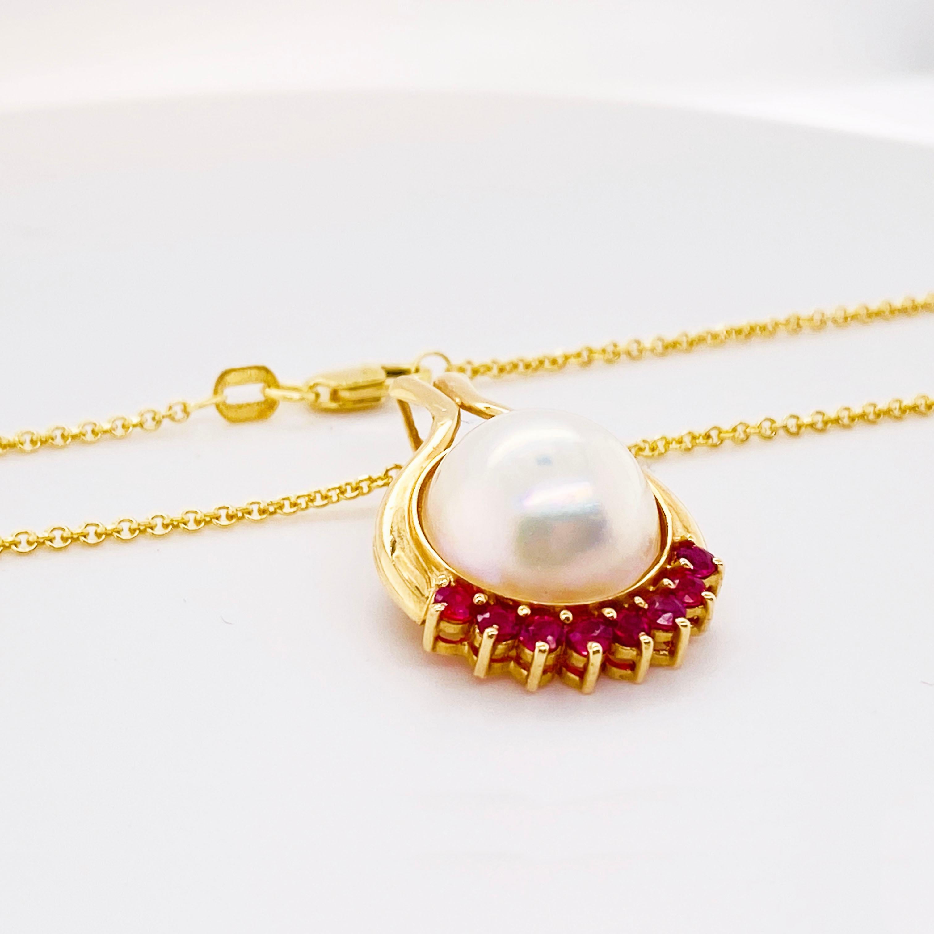 Pearl Enhancer Pendant with 7 Rubies in 14 Karat Gold, 14 Karat Gold Pendant In New Condition In Austin, TX