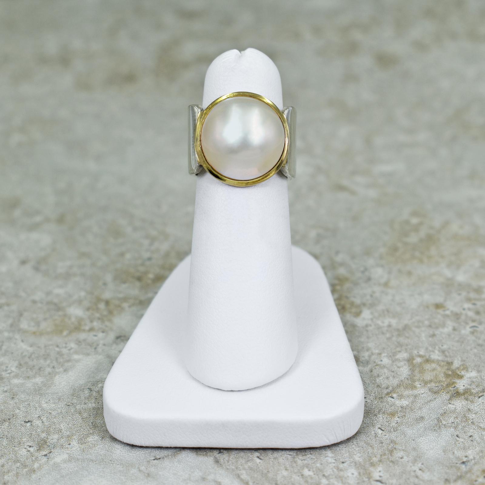 Mabé Pearl, 14 Karat Gold and Sterling Silver Contemporary Cocktail Ring 1
