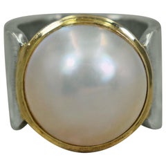 Mabé Pearl, 14 Karat Gold and Sterling Silver Contemporary Cocktail Ring