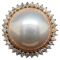 Mabe Pearl 16mm 14K Yellow Gold 0.70 ct Round Cut Diamond Halo Ring