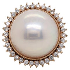 Mabe Pearl 16mm 14K Yellow Gold 0.70 ct Round Cut Diamond Halo Ring