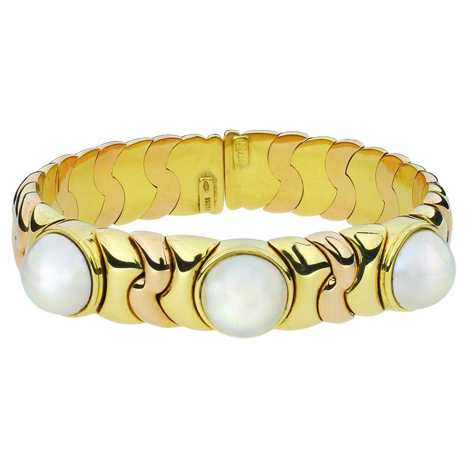 Mabe Pearl 18K Rose and Yellow Gold Flex Bangle For Sale